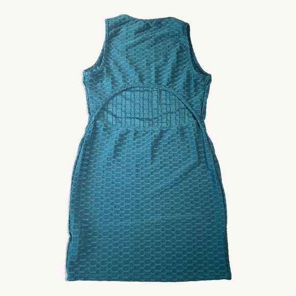 Eclipse Teal Blue Bubble Print Textured Mini Dress Back Cut Out Size Small - Picture 6 of 8